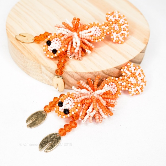 Lobster Orange Beaded Statement Earrings #56 - Picture 4 of 5